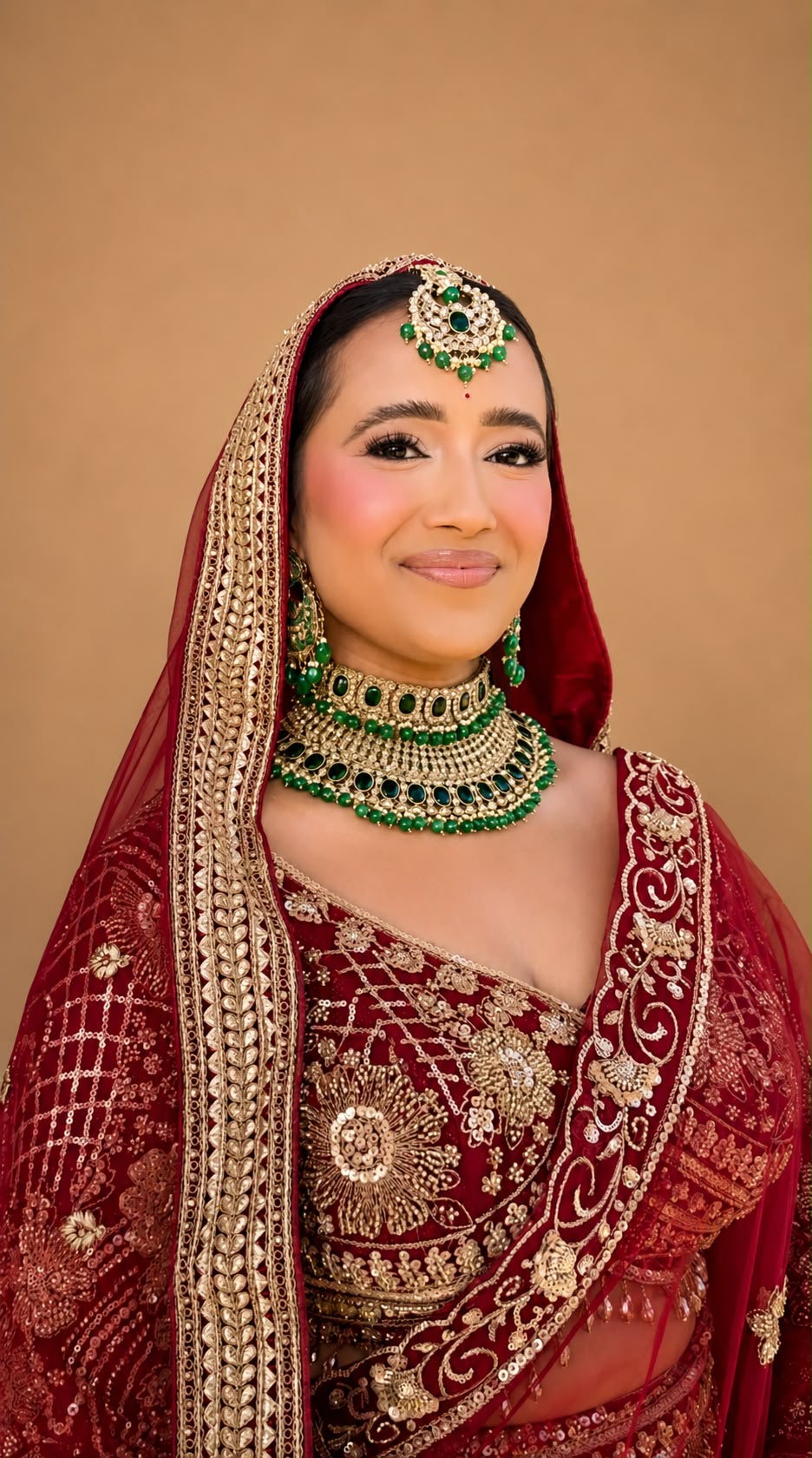 Maroon bridal with emerald choker