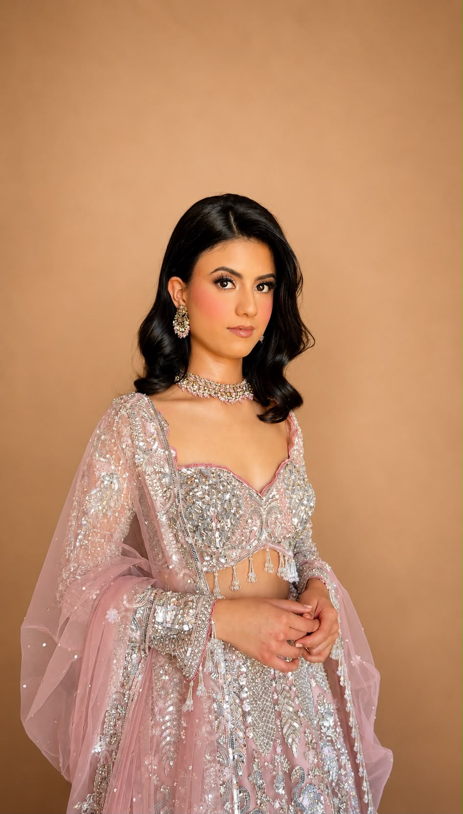 Blush pink bridal with silver embellishment