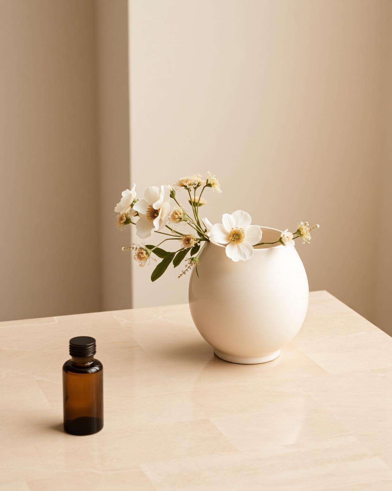 Cream ceramic vessel with neutral florals